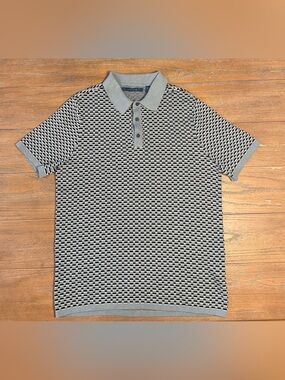 Perry Ellis Black and White Textured Short-Sleeve Polo